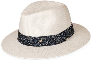 S436- MENS STRAW FEDORA WITH RIBBON BAND