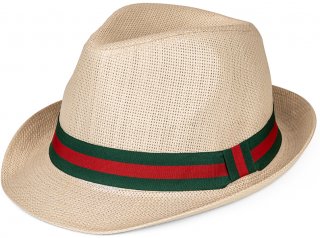 S448- MENS STRAW TRILBY WITH STRIPE BAND