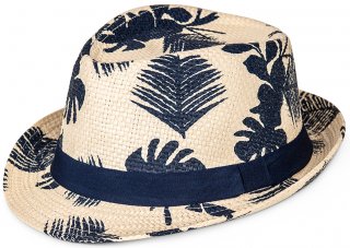 S449- MENS LEAF PRINT STRAW TRILBY HAT