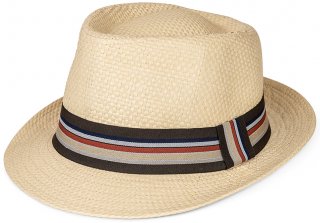 S452- MENS STRAW TRILBY WITH STRIPE BAND