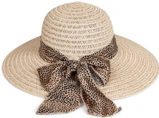 S467- LADIES WIDE BRIM STRAW HAT WITH SCARF BAND