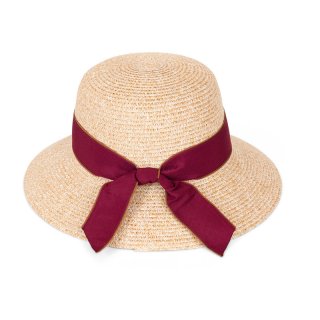 S474- LADIES STRAW SHORT BRIM  HAT WITH COLOURED BAND
