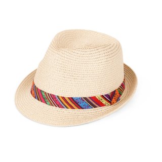 S499- ADULTS UNISEX STRAW TRILBY WITH AZTEC BAND