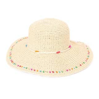 S4-Woven wide brim straw with bead trim