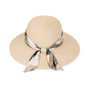 S511- LADIES WIDE BRIM STRAW HAT WITH SCARF PATTERN BAND