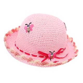 SC1 - GIRLS' PINK STRAW HAT / BEE & RIBBON