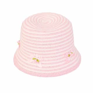 SC12-Girls pale pink stripey straw bush hat