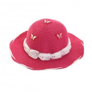 SC120 - GIRLS STRAW HAT WITH ROSE BAND & BUTTERFLIES