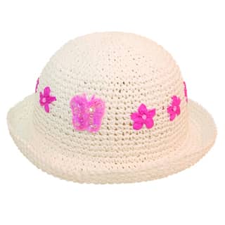SC2-Girls straw flower and sequin Wholesale girls white straw hat with flower and sequin