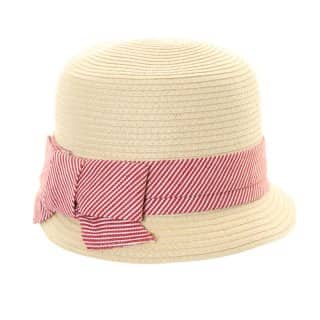 SC24-Girls straw bush hat with striped band and bow