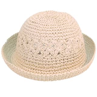 Wholesale white childs straw hat with turn up brim