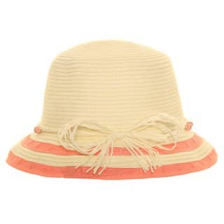 Wholesale girls straw hat with red and beige striped brim