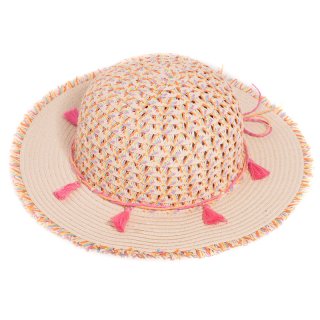 SC52-Girls straw wide brim hat with tassel band Wholesale girls straw wide brim hat with tassel band and plain brim