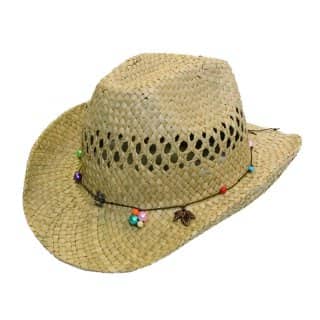 Wholesale girls straw cowboy hat with ornate beads