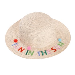 SC69 - GIRLS WIDE BRIM STRAW HAT WITH POM-POMS SC69 - GIRLS WIDE BRIM STRAW HAT WITH POM-POMS