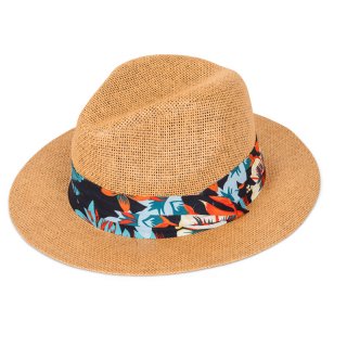 SC74- BOYS STRAW FEDORA HAT WITH TROPICAL BAND