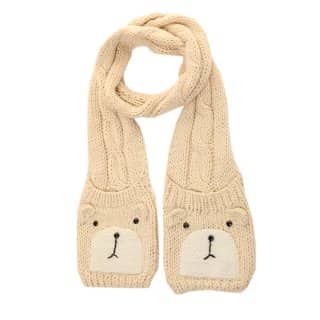 SCARF878 - WOMEN'S SOFT CABLE KNIT SCARF WITH BEAR POCKETS