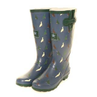 WF131-Womens blue duck printed matt rubber wellington Wholesale womens blue duck printed matt rubber wellington
