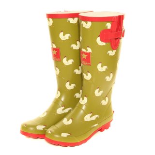 WF134-Womens green chicken printed matt rubber wellington Wholesale womens green chicken printed matt rubber wellington