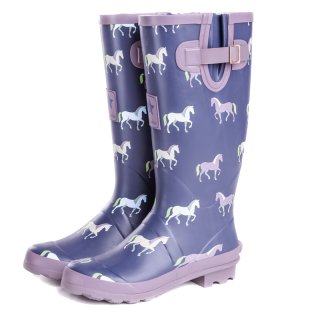WF137-Womens horse printed matt rubber wellington Wholesale womens horse printed matt rubber wellington