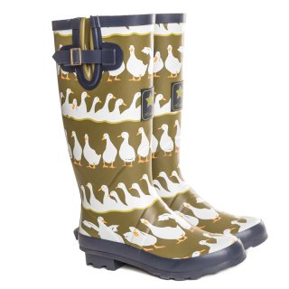 Wholesale womens green duck printed matt rubber wellington Wholesale womens green duck printed matt rubber wellington