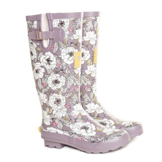 Womens floral printed matt rubber wellington