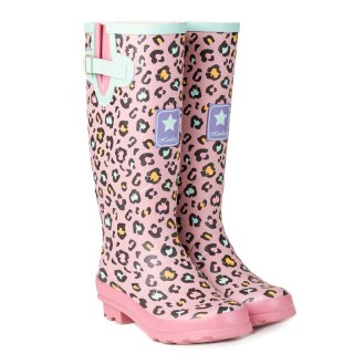 Womens pink leopard printed matt rubber wellington Wholesale womens pink leopard printed matt rubber wellington