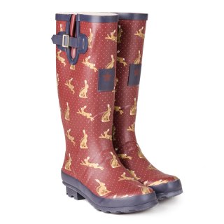 Womens Wine Rabbit Printed Matt Rubber Wellington Wholesale womens Wine Rabbit Printed Matt Rubber Wellington