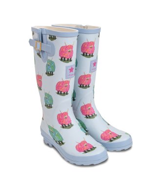 WF150- LADES COW PRINT RUBBER WELLINGTONS