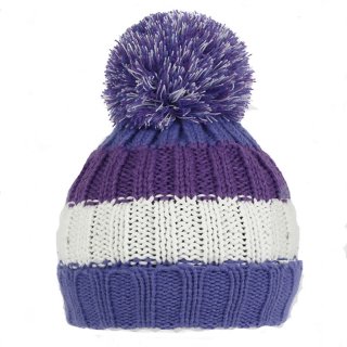 ZA10- LADIES STRIPE KNITTED BOBBLE HAT