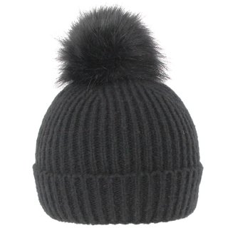 ZA9- LADIES KNITTED HAT WITH FAUX FUR POM POM