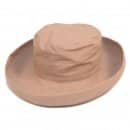 Wholesale linen sun hat with large turn-up brim in camel colour