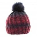 Bulk ladies chunky knitted bobble hat featuring fleece lining in navy