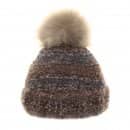 Wholesale bobble hat with large faux pompom in blue/grey