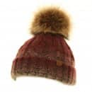 Wholesale ladies knitted hat with large natural faux fur pom pom