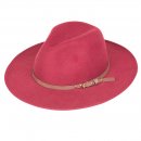 A1338 BG-  BURGUNDY LADIES  FELT FEDORA WITH STUD BELT BAND