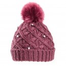 Maroon wholesale faux diamonte hat with faux fur pom pom