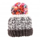 Bulk ladies chunky knitted bobble hat with fleece lining in black and white