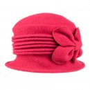 Wholesale ladies crushable red wool hat with flower detail