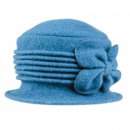 Wholesale ladies crushable light blue wool hat with flower detail