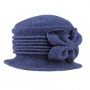 Wholesale ladies crushable dark blue wool hat with flower detail