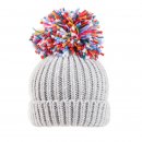 Wholesale ladies extra large multi knitted pompom in grey
