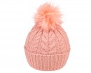 A1669- LADIES KNITTED PATTERN BOBBLE HAT WITH FAUX FUR POM