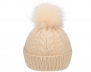 A1669- LADIES KNITTED PATTERN BOBBLE HAT WITH FAUX FUR POM