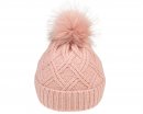 A1671-  LADIES PATTERN KNITTED BOBBLE HAT/FAUX FUR POM POM