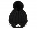 A1683- LADIES KNITTED BOBBLE HAT/ STARS ON THE BRIM