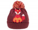 A1686- - LADIES FOX PRINT KNITTED BOBBLE HAT
