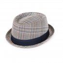 A1877-MENS CHECKED PORKPIE WITH METAL HAWKINS LOGO