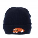 A1944- MENS FOX PRINT KNITTED SKI HAT WITH FLEECE LINING