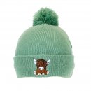 A1948- LADIES HIGHLAND COW PRINT BOBBLE HAT- FLEECE LINING